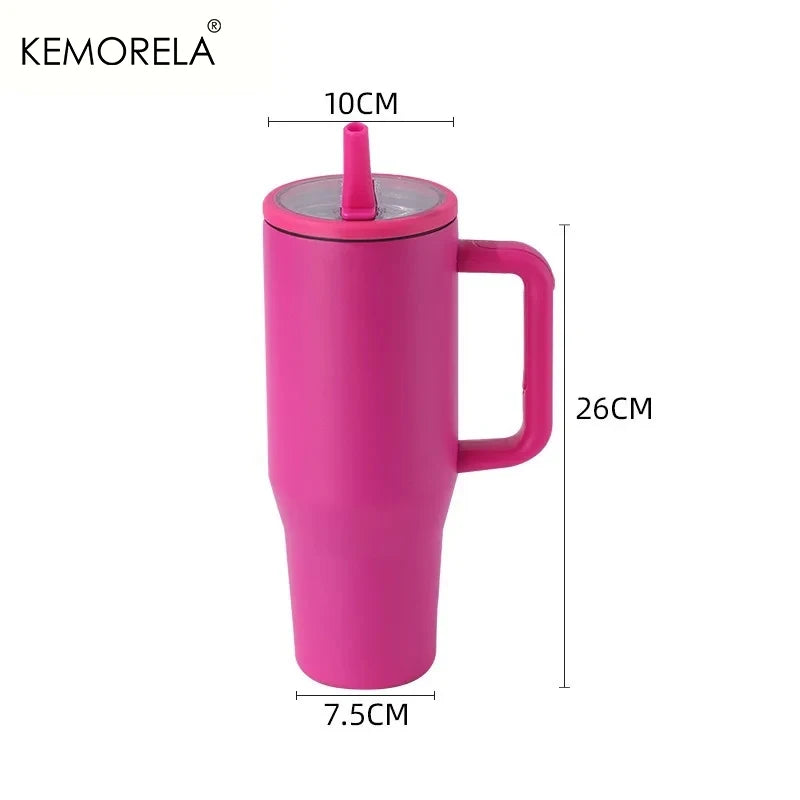 KEMORELA Thermos Cup 40oz Double-Layer Tumbler Ice Cup 1200ML Leak-Proof Foldable Straw Cover Direct Drinking Mouth Car Cup