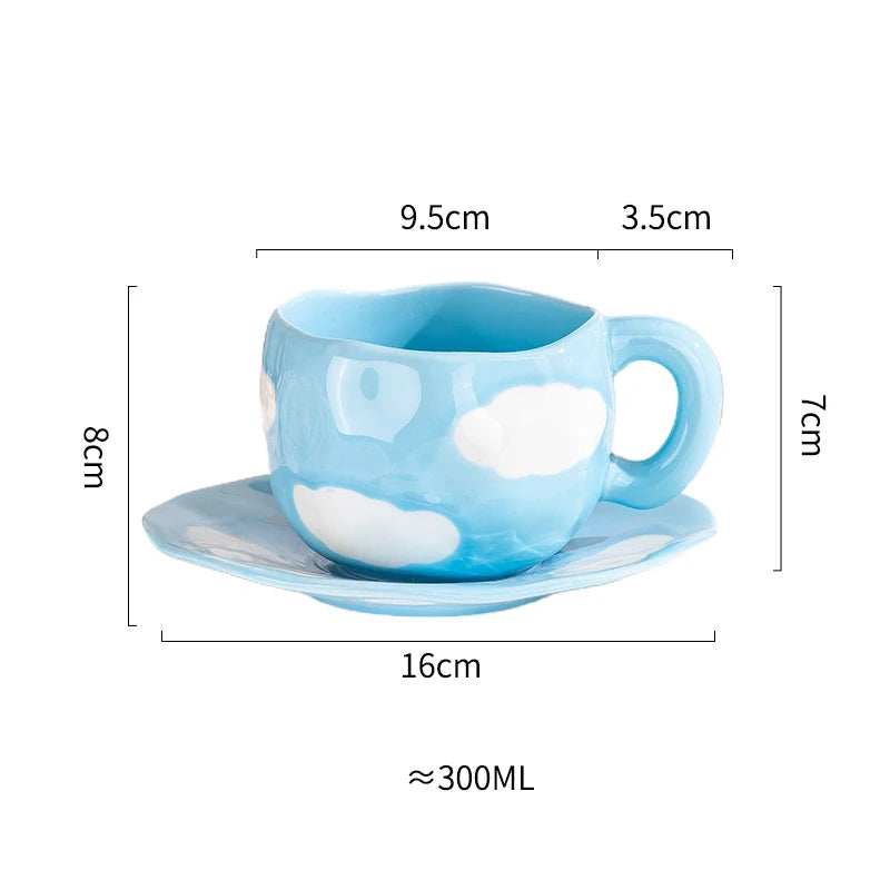 Creative Ceramic mug Hand-painted Flower Clouds Coffee Cup with Saucer Irregular Handmade Cup Breakfast Milk Tea Cups Gift Set - Gabriel