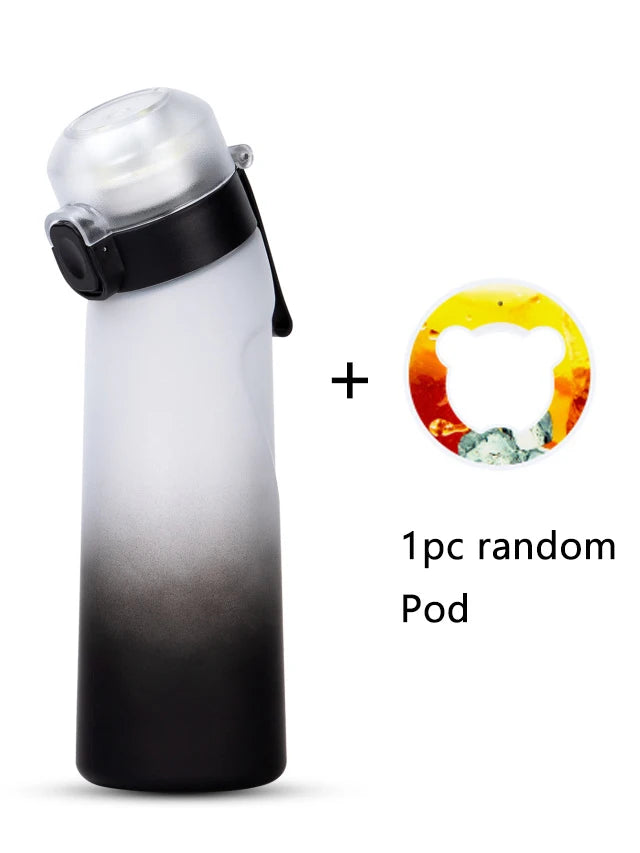 1pc 650ml Flavored Water Bottle with Random 1 Flavor Pods Air Water Bottle Frosted Black Air Camping Sport Fitness Cup