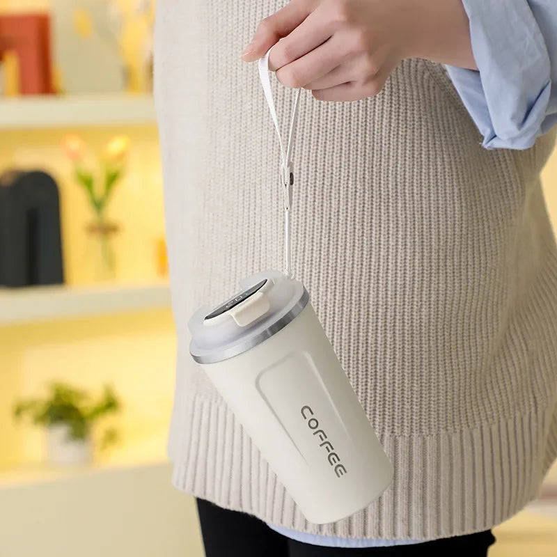 Smart Coffee Tumbler 510ml Stainless Steel Thermos Cup with Portable Rope Intelligent Temperature Display Travel Mug