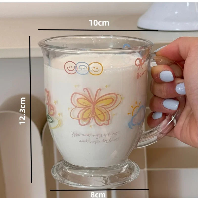 400ML Juice Cup Glass Mugs Cartoon Butterfly  Cute Kawaii Juice Mugs Cold Drink Cup Coffee Milk Mug - Gabriel