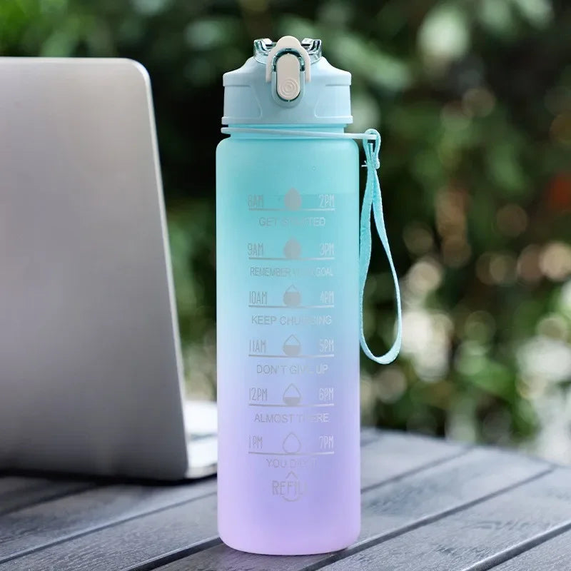 1 Liter Large Capacity Sports Water Bottle Leak Proof Colorful Plastic Cup Drinking Outdoor Travel Portable Gym Fitness Jugs