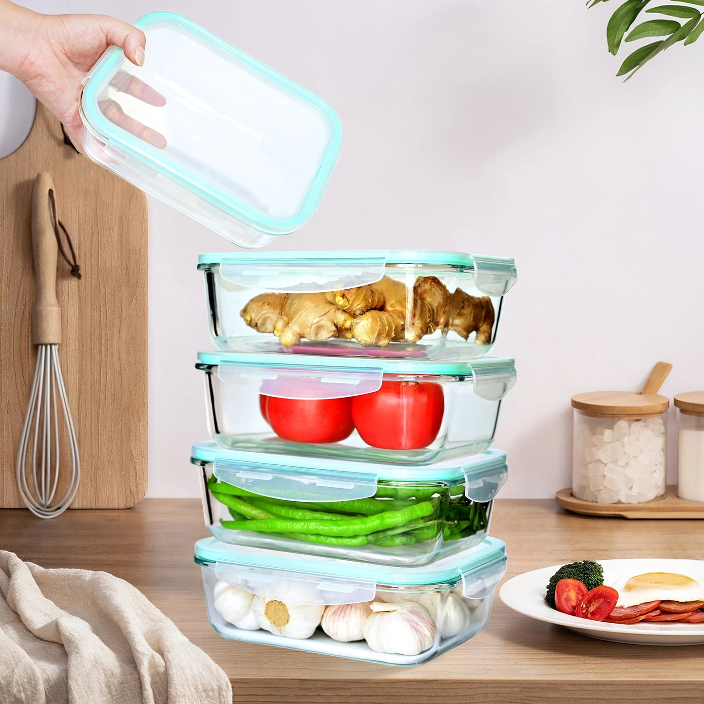 SIAZIH High Borosilicate Glass Food Storage Container With Lid Microwave Heating Sealed Lunch Box Refrigerated Fresh