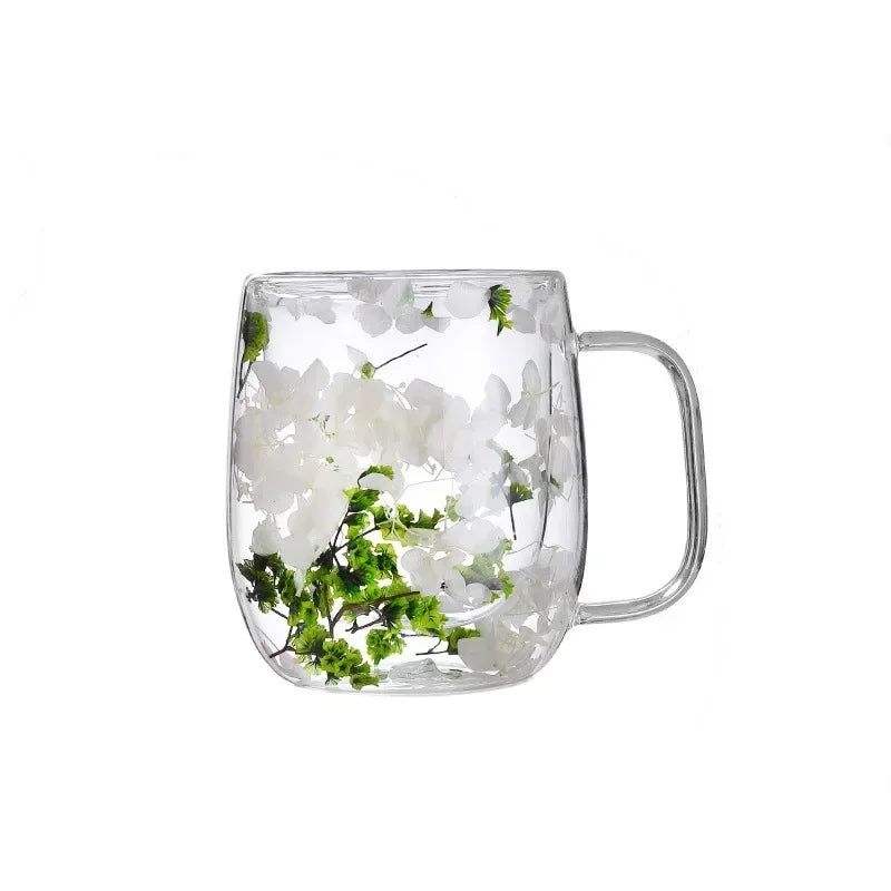 250ml / 350ml Double Wall Glass Cup Dry Flowers Insulated Flowers Espresso Cup Coffee Mugs Dual Layered Glass Cups Dried Flowers - Gabriel