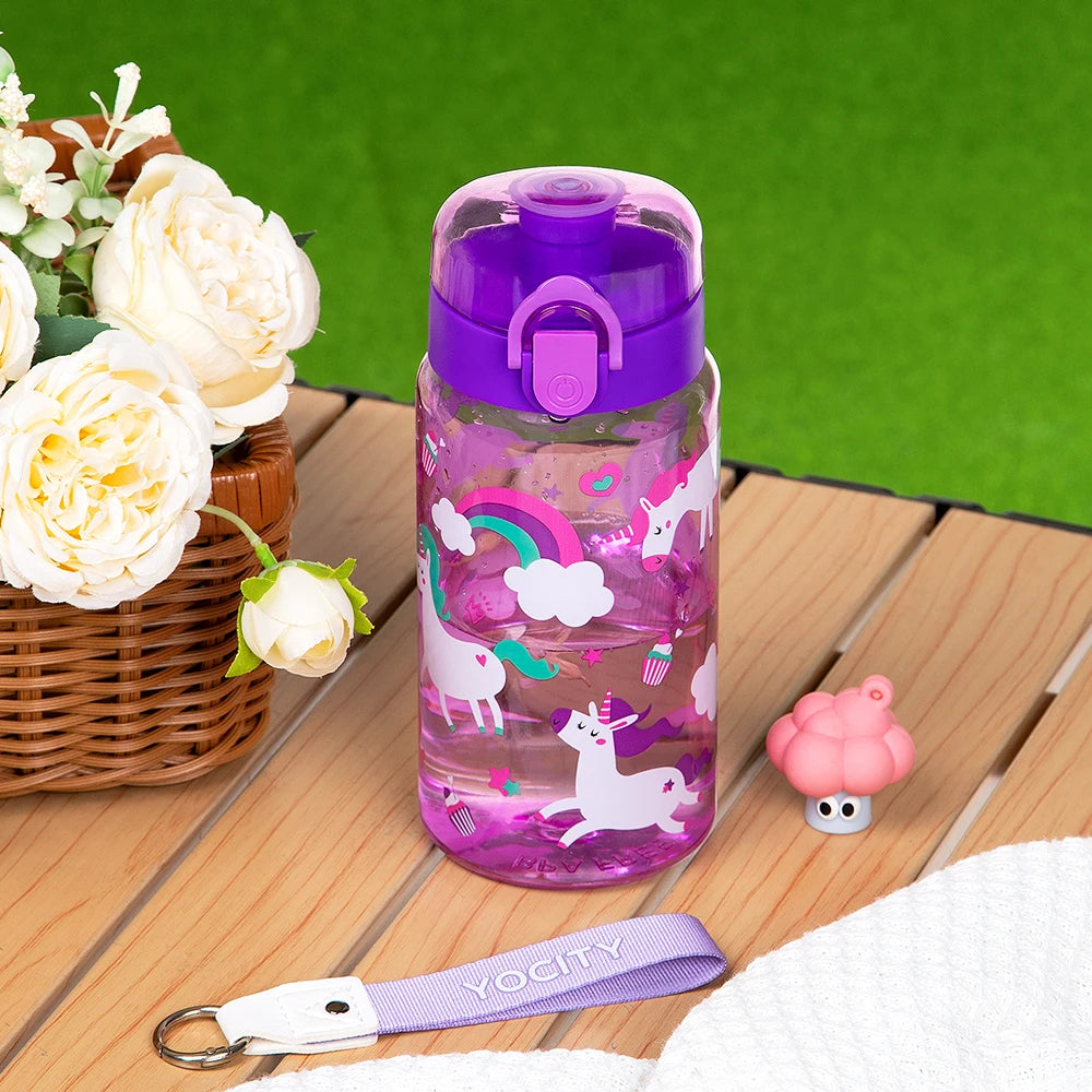 18.6oz Cute Cartoon Leakproof Water Bottle Transparent Sports Water Cup With Rope For Outdoor Travel Durable Kid Drinking Bottle