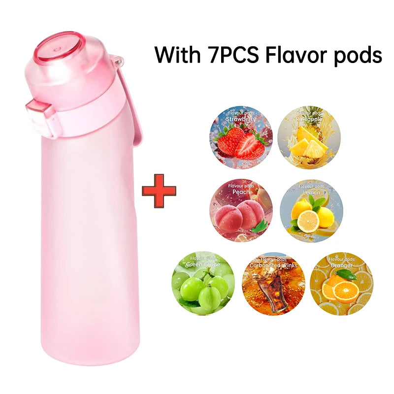 LUSQI Air Flavored Water Bottle With 7 Flavor Ring Sports Fashion Straw Tritan Plastic Cup Suitable for Outdoor Sports Fitness