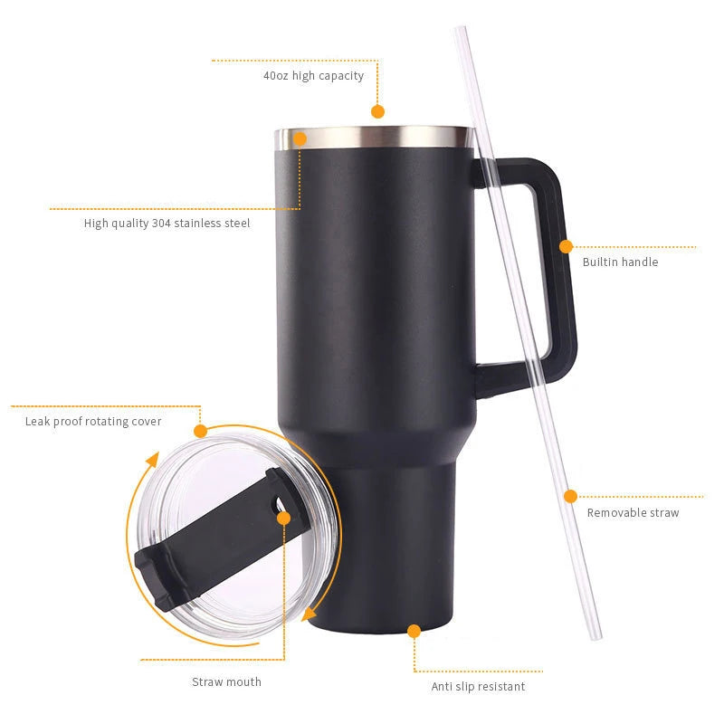 40oz Stainless Steel Tumbler With Straw Handle Car Mug 304 Stainless Steel Straw Ice Bar Mug For Home Office Or Car - Gabriel