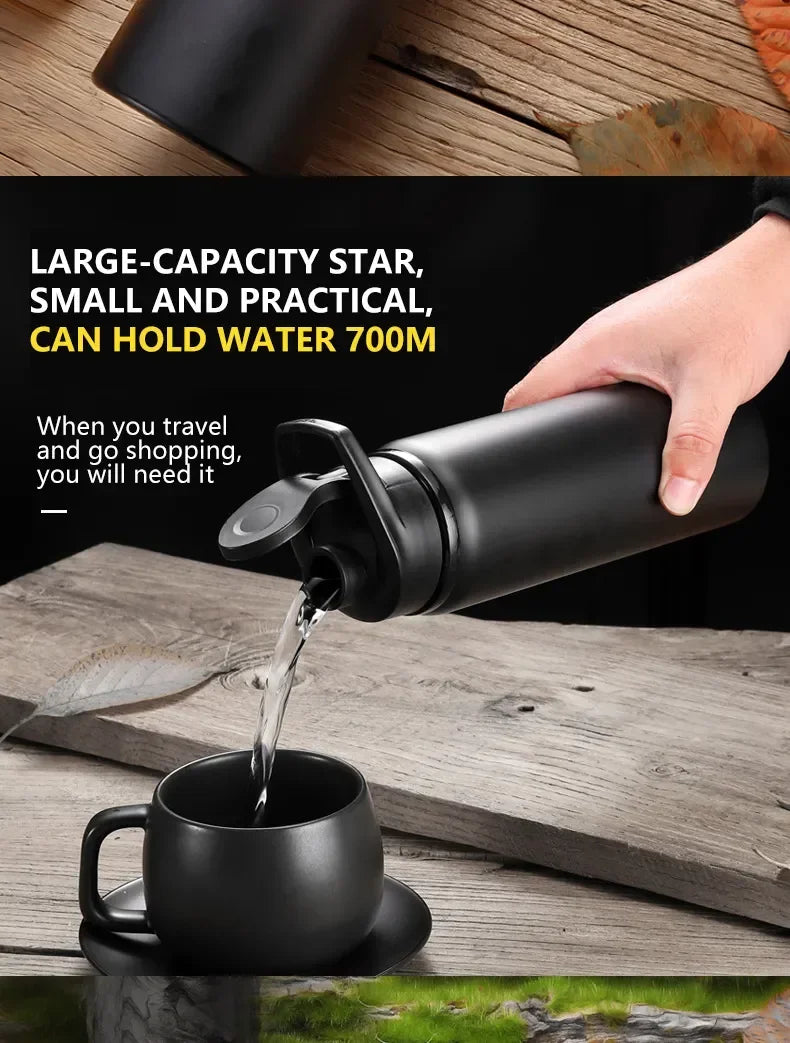 Portable Large Capacity Stainless Steel Portable Water Bottle Wide Mouth Vacuum Flask Thermos Fashionable Sports Travel