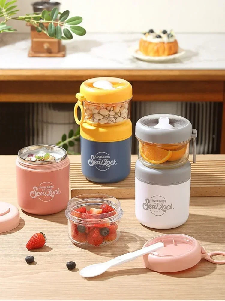 Portable Stainless Steel Soup Cup Breakfast Oat Milk Fruit Salad Sealed Bowl with Lid Spoon Insulated Soup Thermos Container