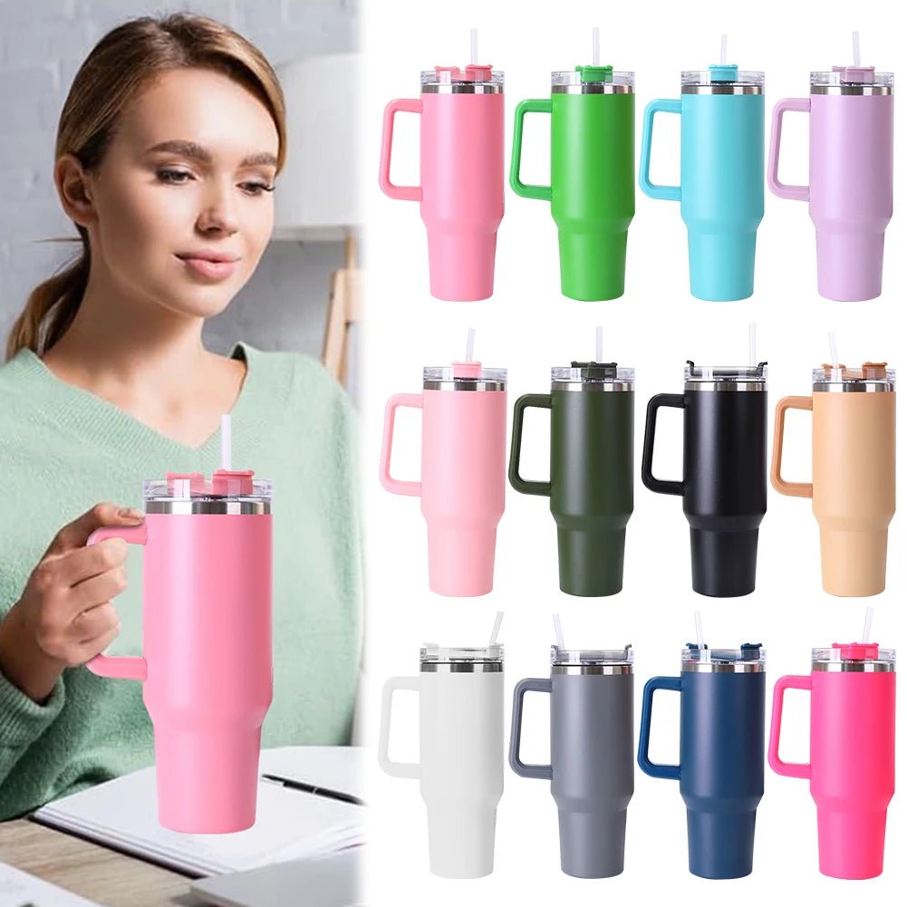 40oz Straw Insulated Tumbler with Handle Sports Water Bottle Stainless Steel Vacuum Thermal Insulated Mug for Women Men - Gabriel