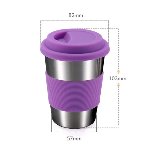 304 Stainless Steel Coffee Cup with Silicone Lids Portable Water Drinks Tea Milk Beer Mug Anti-Scald Travel Drinkware 350ML - Gabriel