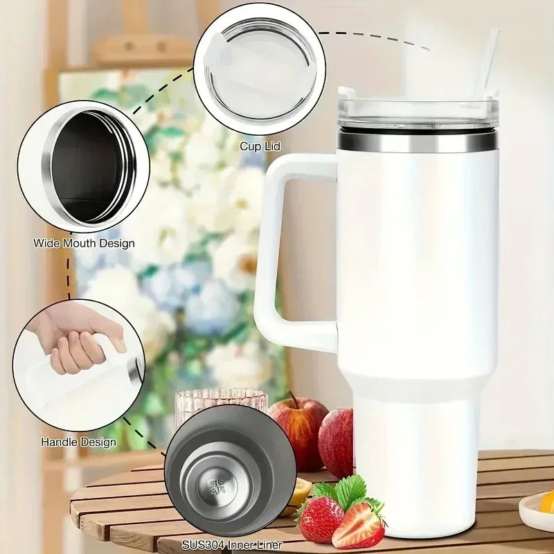 40oz Stainless Steel Water Bottle with Handle Lid Straw Vacuum Thermos Cup Car Coffee Mug Personalized Tumbler - Gabriel