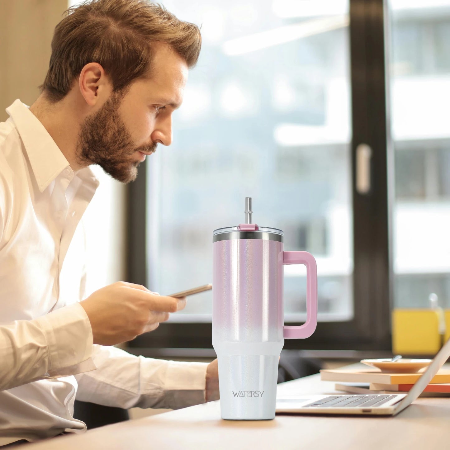 40oz Becher mit großem Fassungsvermögen und Griff, Edelstahl-Thermosflasche, doppelwandiger, vakuumisolierter Becher, tragbarer Autobecher, Geschenke