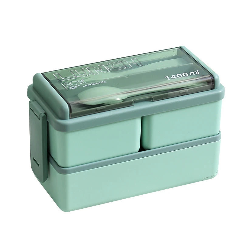 Plastic Compartmentalized Lunch Box Can Be Microwave Heated Office Worker Lunch Box with Double Compartmentalized Tableware