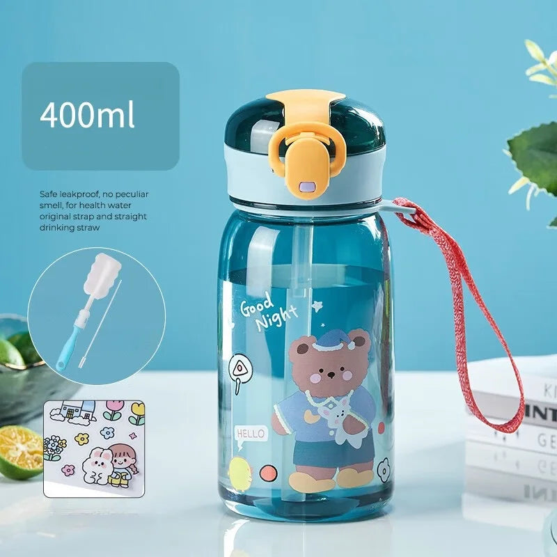 GIANXI 400ML Sippy Cup For Kids Cartoon One Button Open Cover Food Grade Water Cups Outdoor Portable Rope Design Plastic Cup