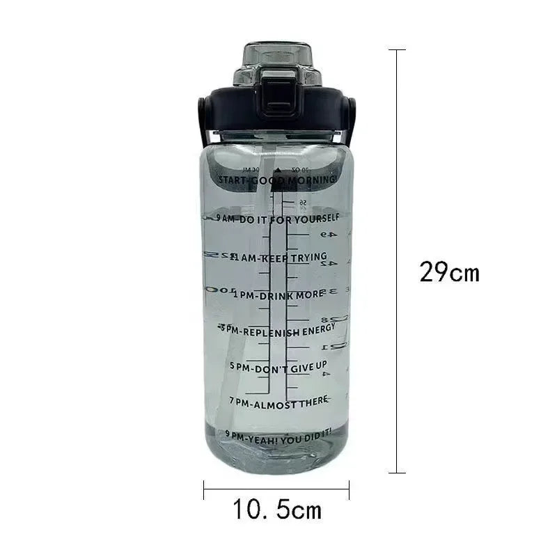 2L Sports Water Bottle Large Capacity Plastic Water Cup Portable Drink Bottle with Time Marker for Outdoor Sports Fitness Kettle