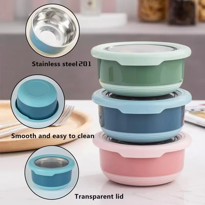 Fresh-keeping Box Stainless Steel Food Sealing Bowl Anti-scalding Lunch Box with Lid Kitchen Food Sealing Bowl Fresh-keeping Box