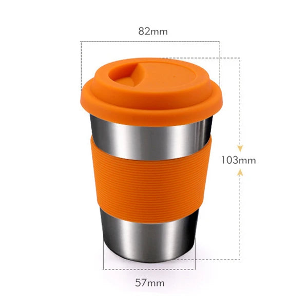 304 Stainless Steel Coffee Cup with Silicone Lids Portable Water Drinks Tea Milk Beer Mug Anti-Scald Travel Drinkware 350ML - Gabriel