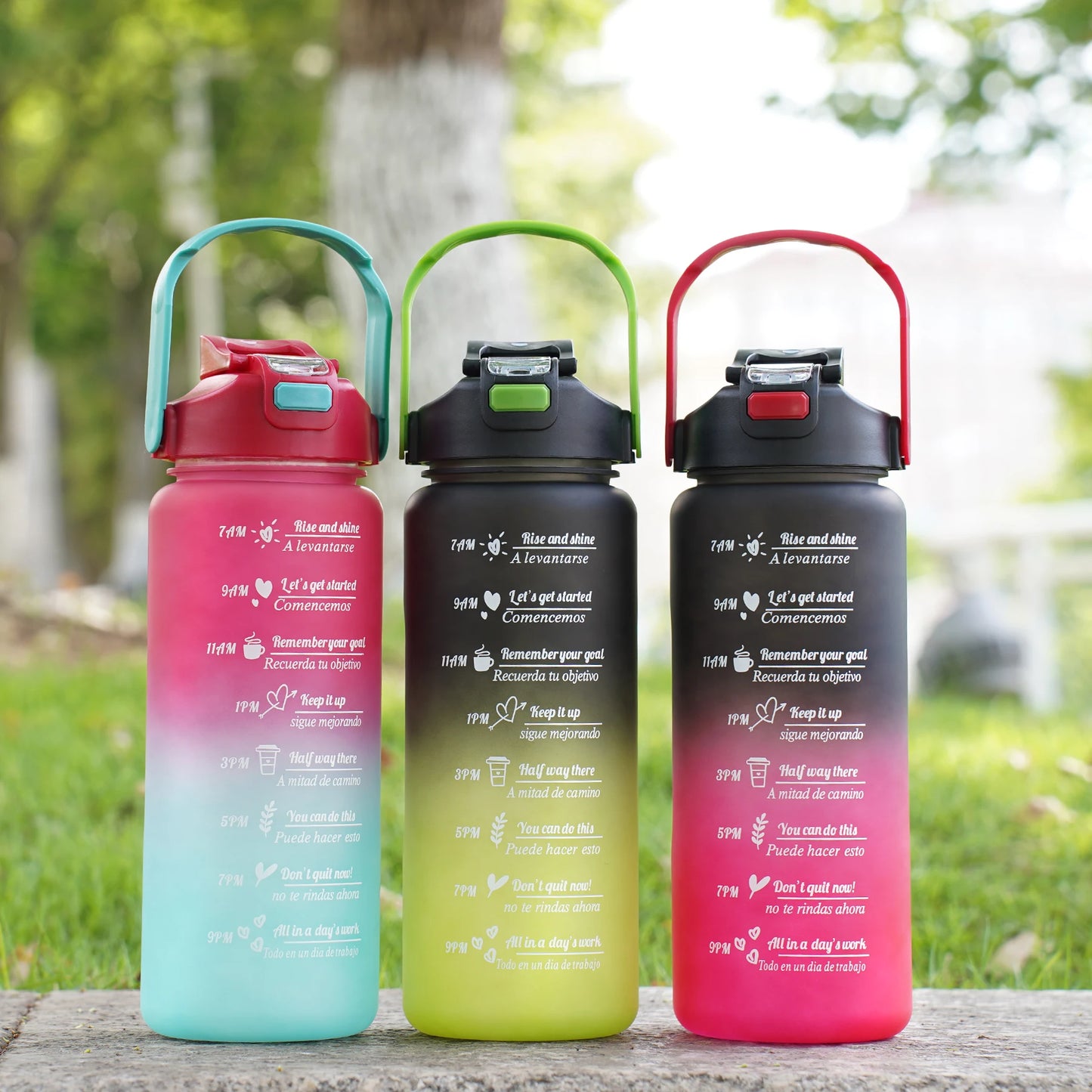 2L Gradient Color Water Bottle Lightweight Plastic Sports Cup with Straw for Hiking and Fitness outdoor