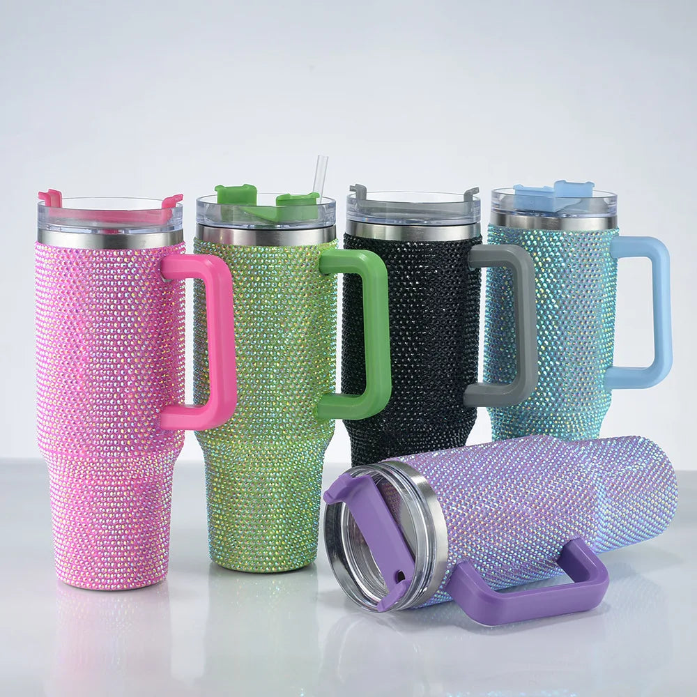 Cross-border new 40oz diamond car cup double-layer thickened 304 stainless steel rhinestone high-value thermos cup