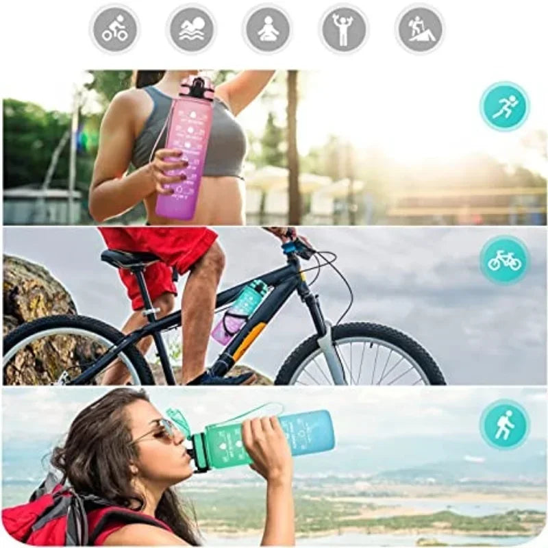 1 Liter Large Capacity Sports Water Bottle Leak Proof Colorful Plastic Cup Drinking Outdoor Travel Portable Gym Fitness Jugs