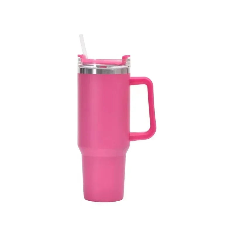 40oz Edelstahl-Wasserflasche mit Griffdeckel Stroh Vakuum-Thermosbecher Auto Kaffeebecher personalisierter Becher