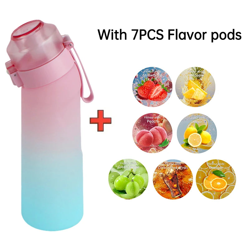 LUSQI Air Flavored Water Bottle With 7 Flavor Ring Sports Fashion Straw Tritan Plastic Cup Suitable for Outdoor Sports Fitness