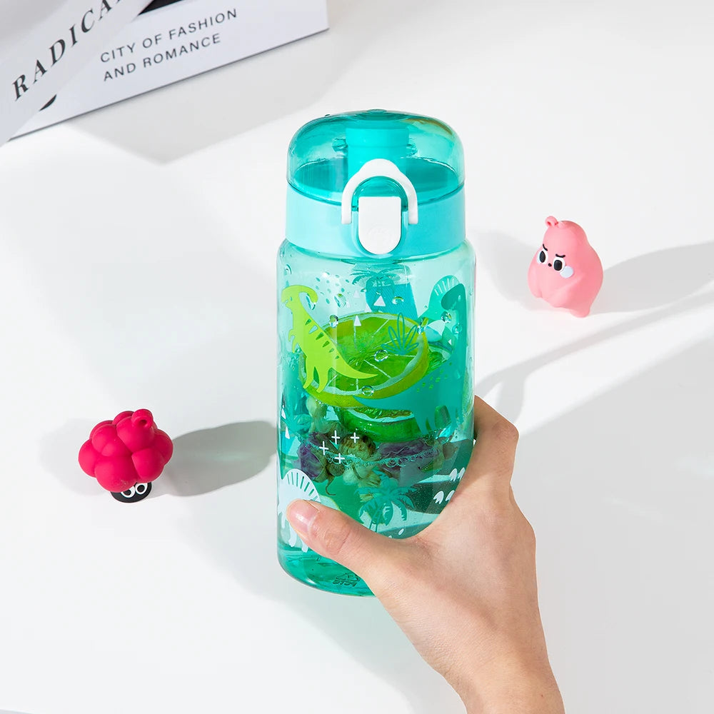 18.6oz Cute Cartoon Leakproof Water Bottle Transparent Sports Water Cup With Rope For Outdoor Travel Durable Kid Drinking Bottle