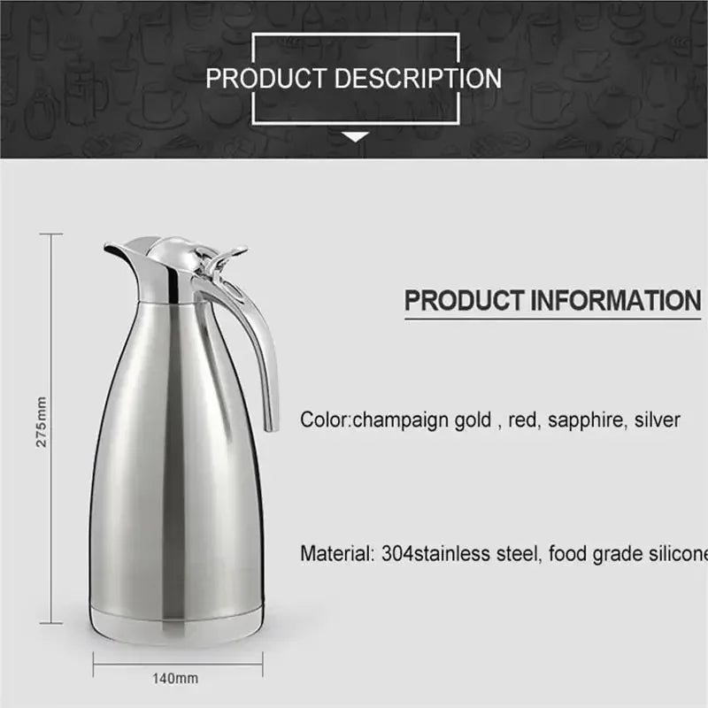 2L Large Double Layer Stainless Steel Super Insulation Bottle Home Thermal Flask Kettle Tea Coffee Hot Water Jug Insulation Pot