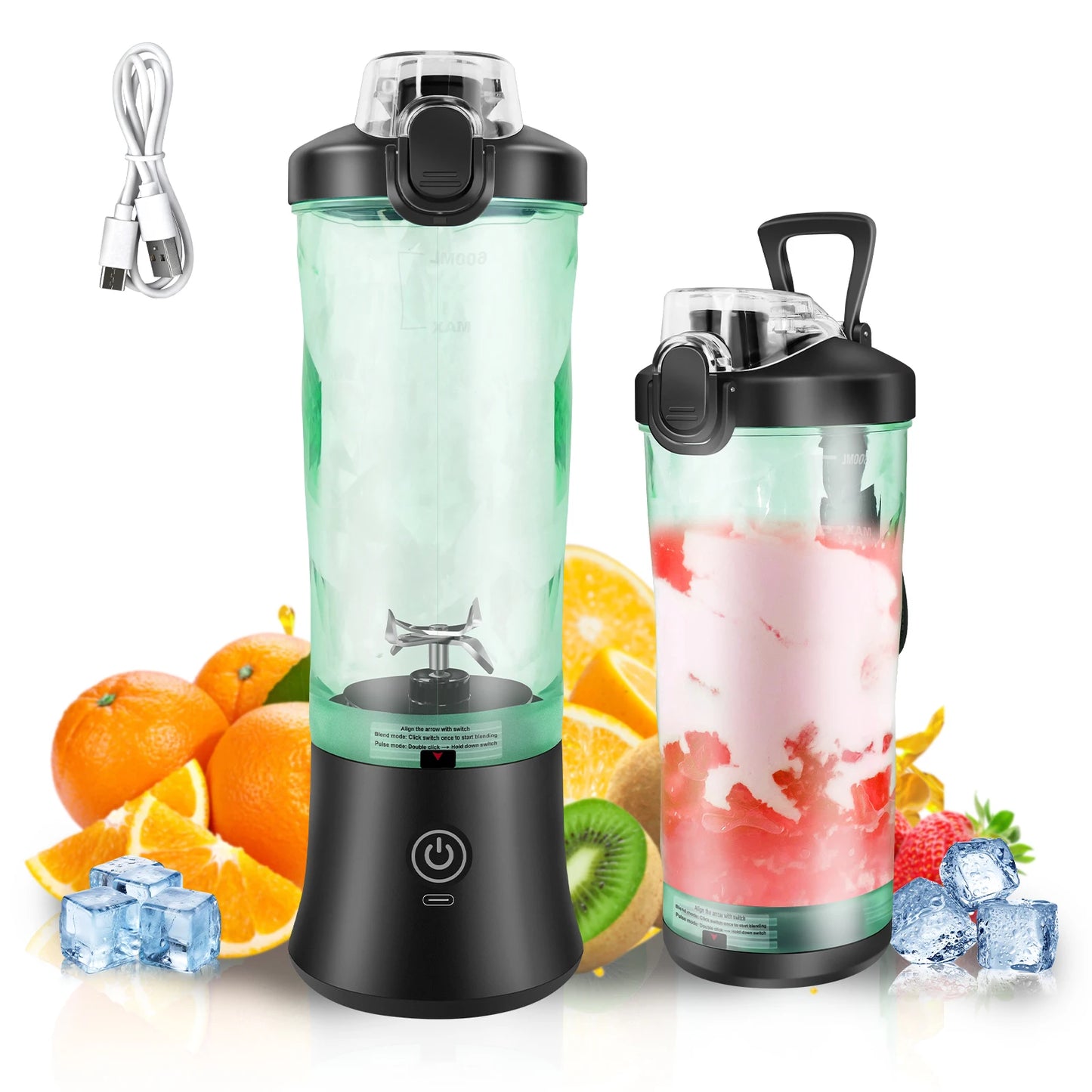 Portable Electric Fresh Mini Juicer, Cordless Blend Active Fruit Juicer Multi Blender Smoothie Maker 600ml Blender Mixer Shaker