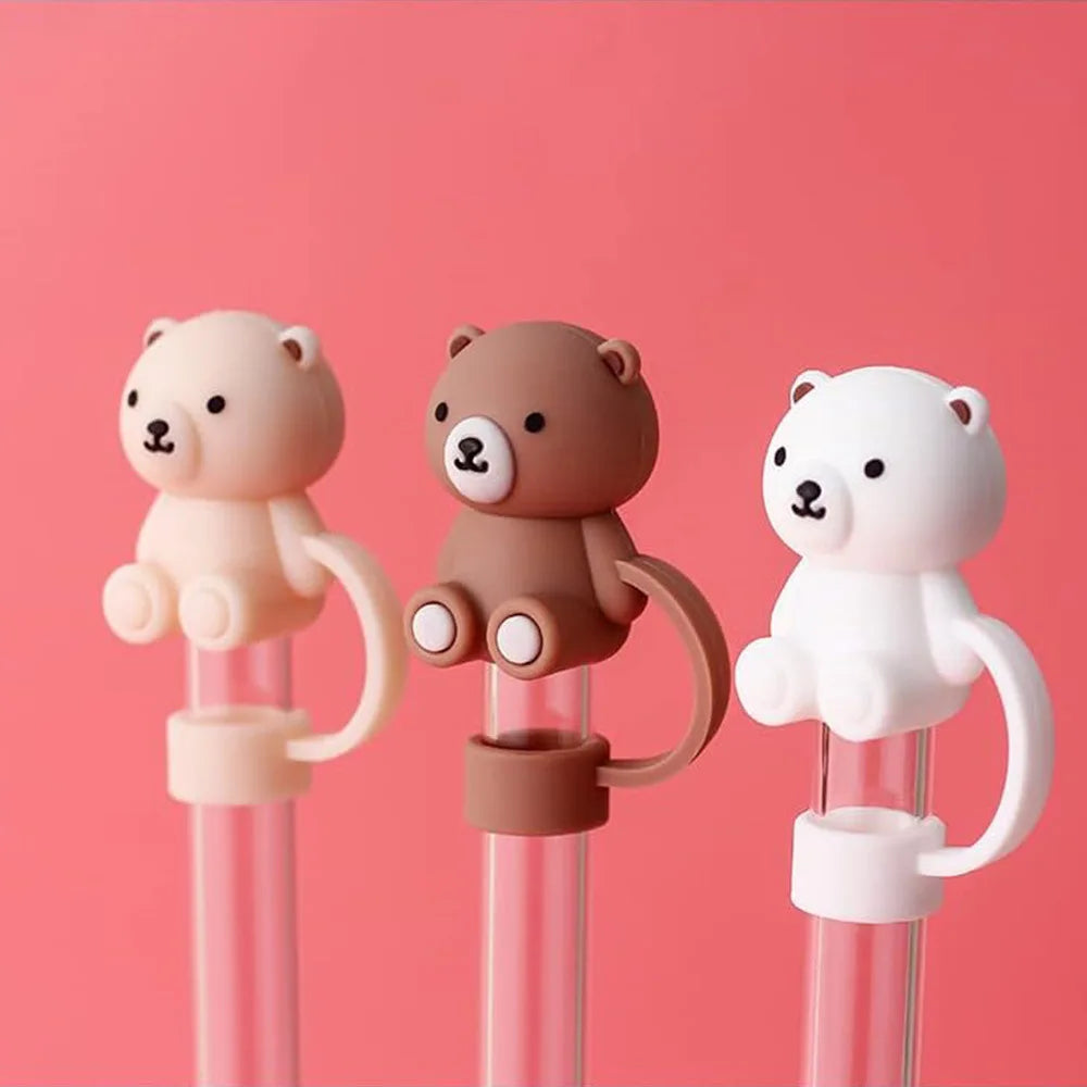 10mm Straw Cover Suitable Compatible With Stanley Cup Cute Teddy Bear Silicone Straw Plug Straw Dust Cover New 2024