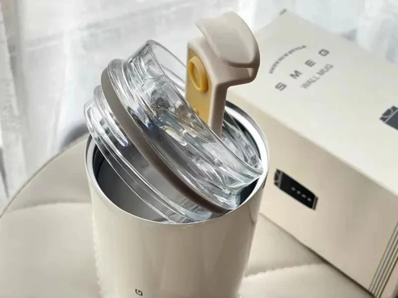 SMEG Milk White Beverage Cup Travel Portable Drinking Cup Stainless Steel Vacuum Leak proof 240ML Coffee Thermos