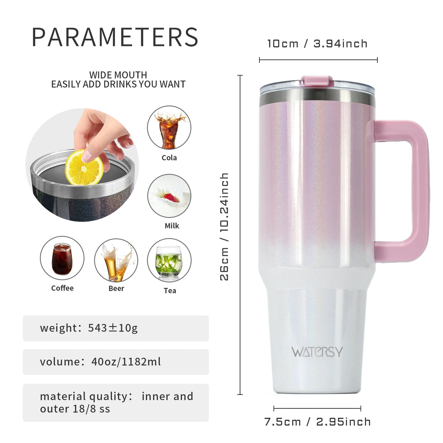 40oz Becher mit großem Fassungsvermögen und Griff, Edelstahl-Thermosflasche, doppelwandiger, vakuumisolierter Becher, tragbarer Autobecher, Geschenke