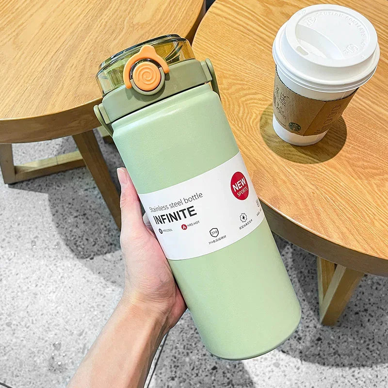 1L/1.2L Thermo Bottle Stainless Steel Large Capacity Vacuum Flask With Straw Tumbler Cold Hot Drinks Thermos Cup Gym Drinkware