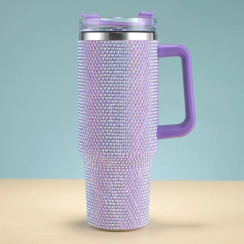 Cross-border new 40oz diamond car cup double-layer thickened 304 stainless steel rhinestone high-value thermos cup