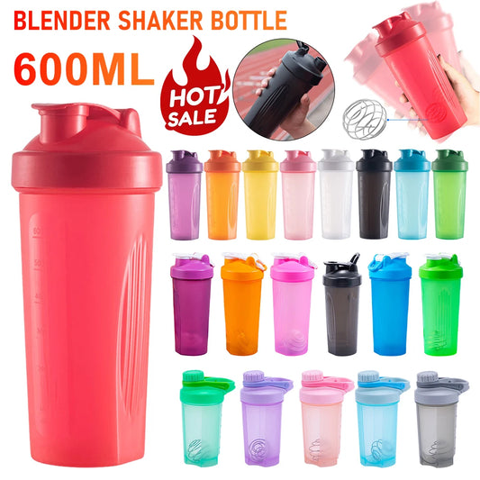 Tragbare Proteinpulver-Shaker-Flasche, 600 ml, auslaufsichere Wasserflasche für Fitnessstudio, Fitnesstraining, Sport-Mixbecher mit Skala