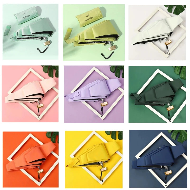 UPF50+ Mini Sun Umbrella Small Pocket Rain Travel Umbrella Vinyl Folding Umbrella UV Protection Sun Shade Pocket Parasol Capsule