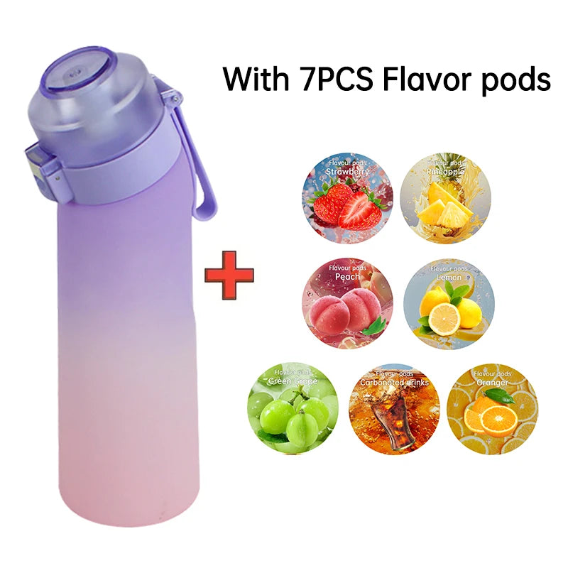 LUSQI Air Flavored Water Bottle With 7 Flavor Ring Sports Fashion Straw Tritan Plastic Cup Suitable for Outdoor Sports Fitness