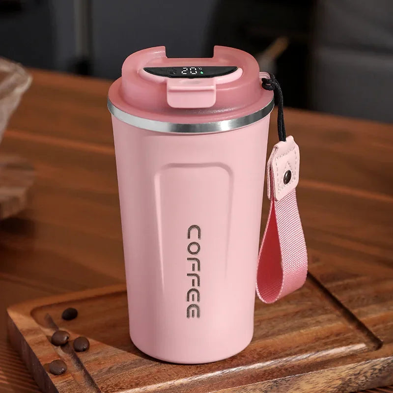 Smart Coffee Tumbler 510ml Stainless Steel Thermos Cup with Portable Rope Intelligent Temperature Display Travel Mug