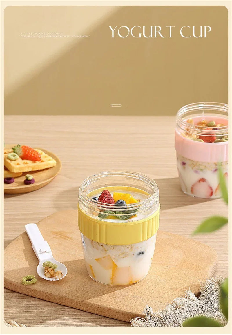 480/570ml Breakfast Cup Portable Oatmeal Cereal Nut Yogurt Salad Cup With Spoon Picnic Lunch Box Students Food Storage Container - Gabriel