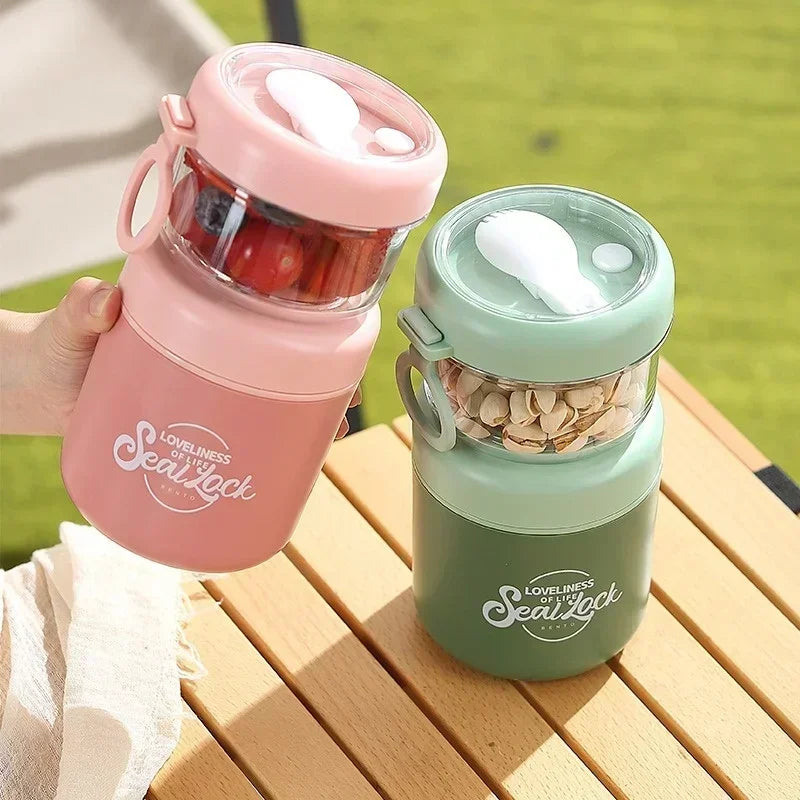 Portable Stainless Steel Soup Cup Breakfast Oat Milk Fruit Salad Sealed Bowl with Lid Spoon Insulated Soup Thermos Container