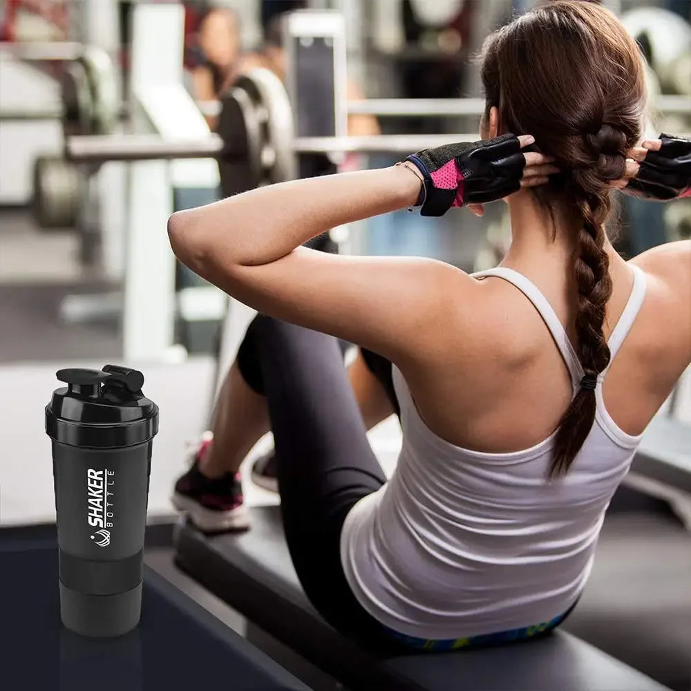 500ml Portable Protein Shaker Cup with Powder Storage Container Mixer Cup Gym Sport Water Bottle with Wire Whisk Ball Drinkware