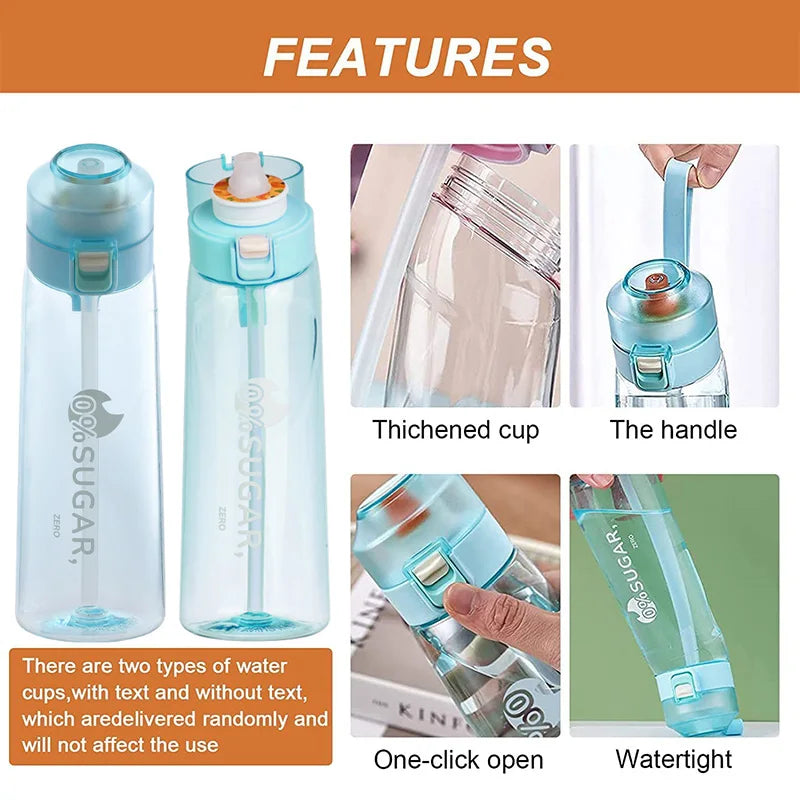 LUSQI Air Flavored Water Bottle With 7 Flavor Ring Sports Fashion Straw Tritan Plastic Cup Suitable for Outdoor Sports Fitness