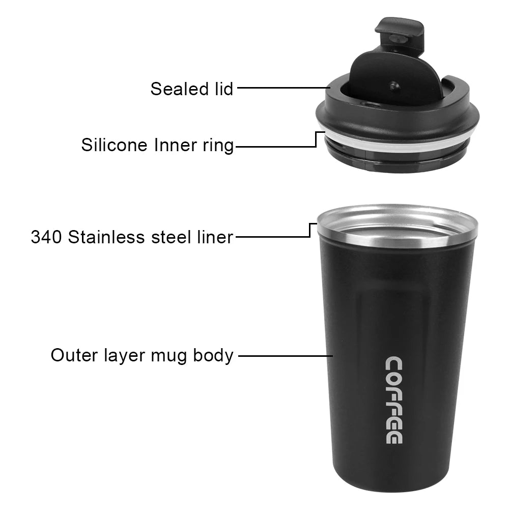 Thermo Cafe Doppelter Kaffeebecher aus Edelstahl für Tee, Wasser, Kaffee, 380/510 ml, auslaufsicher, Reise-Thermobecher, Auto-Thermosbecher