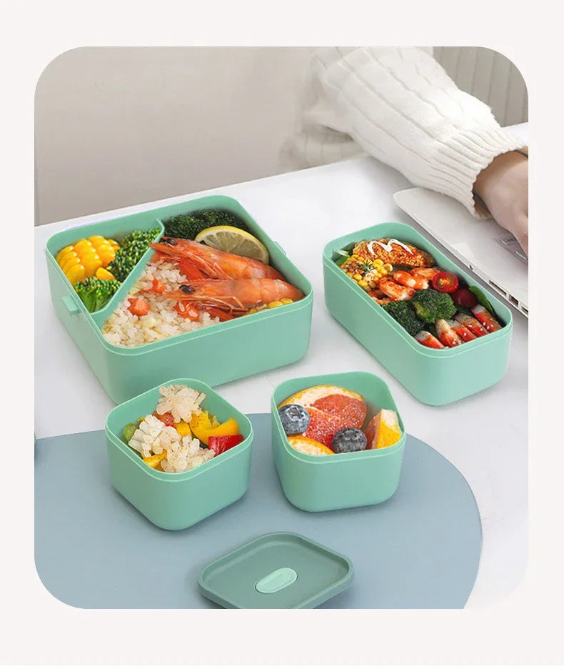 1100 ml/1800 ml Lunchbox mit 2 Fächern für Kinder mit Gabel und Löffel, mikrowellengeeignete Bento-Boxen, tragbarer Vorratsbehälter für Lebensmittel