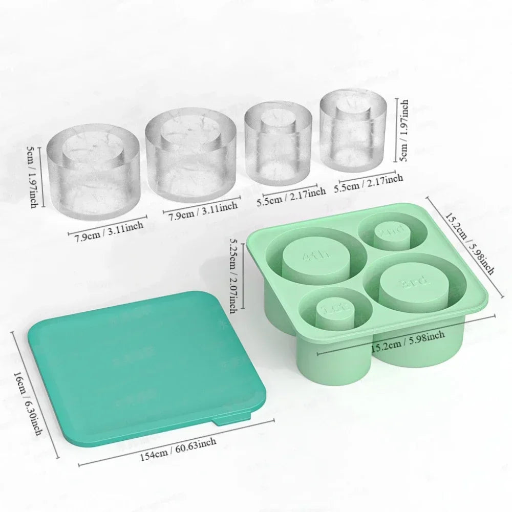 Tumbler Ice Tray for 20oz 30oz 40oz Stanley Accessories 4Pcs Silicone Cylinder BPA-Free Ice Mold with Bin and Lid for Freeze