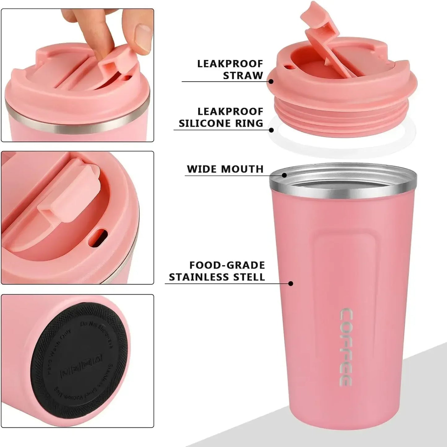 380/510 ml Rosa Edelstahl Thermobecher Thermo für Kaffee Wasserflasche Auslaufsicheres Reise-Trinkgeschirr Reise-Thermobecher