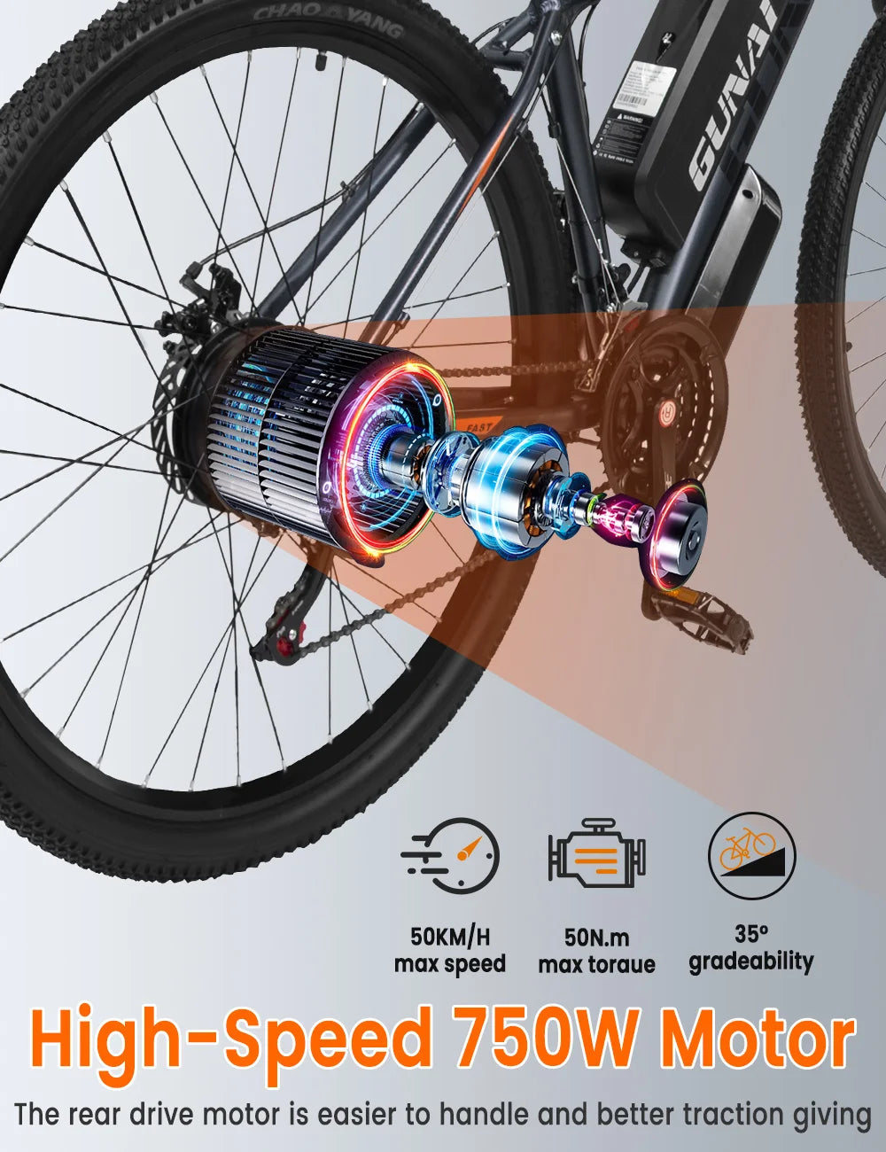 GUNAI GN29 Electric Bike 48V 750W Powerful Motor 29*2.1inch Tire Ebike for Adult 15Ah Battery 90km Max Range 50km/h Max Speed