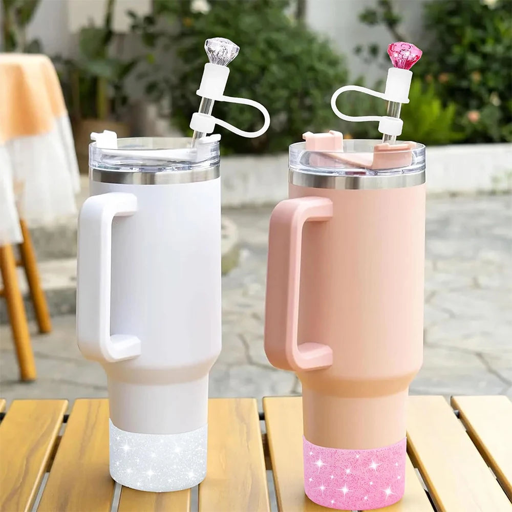 2pcs Accessories for 30oz 40oz Tumbler Cup Including 10mm Diamond Straw Cover and Silicone Glitter Protective Boot for Gift