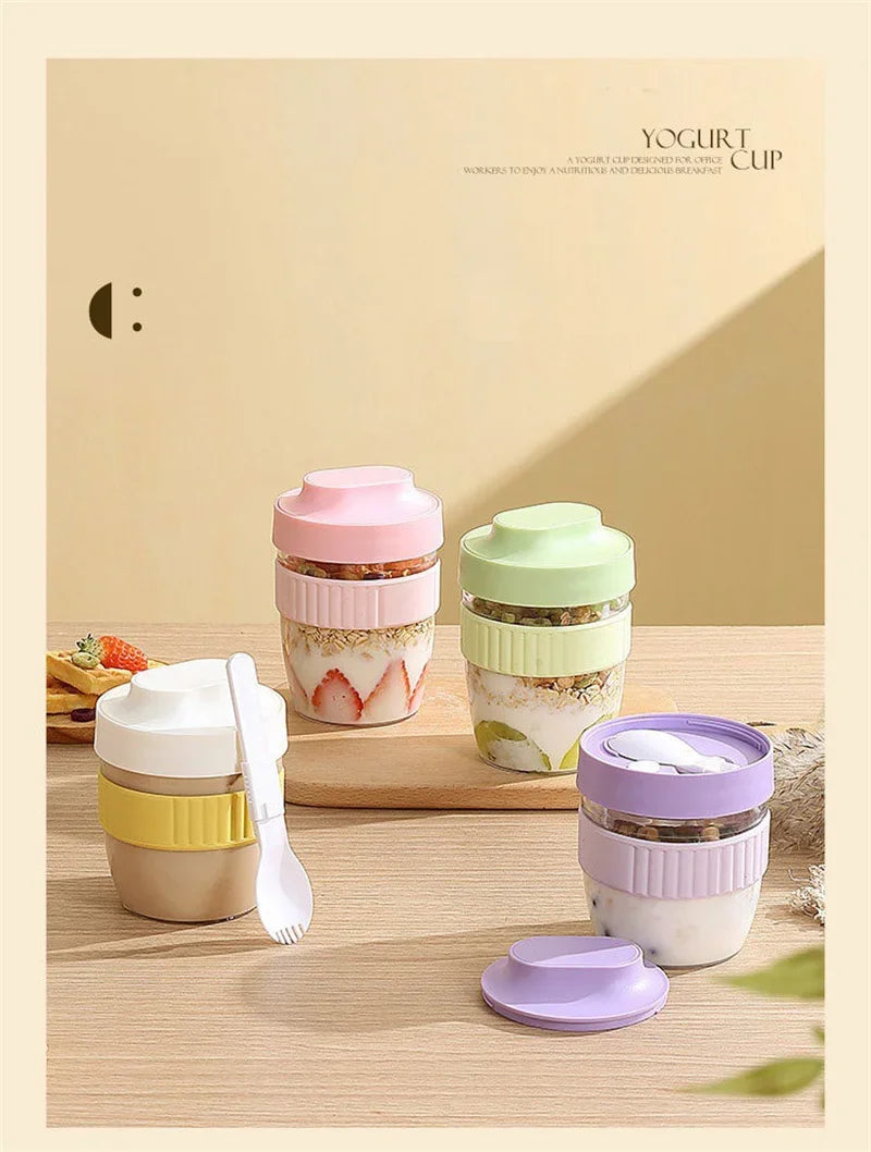 480/570ml Breakfast Cup Portable Oatmeal Cereal Nut Yogurt Salad Cup With Spoon Picnic Lunch Box Students Food Storage Container - Gabriel